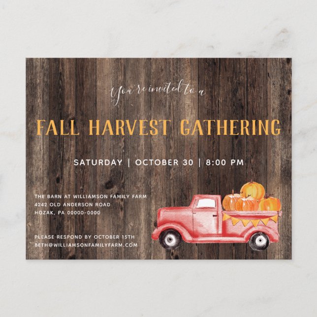 Fall Rustic Pick Up Pumpkins Fall Party Invitation (Front)