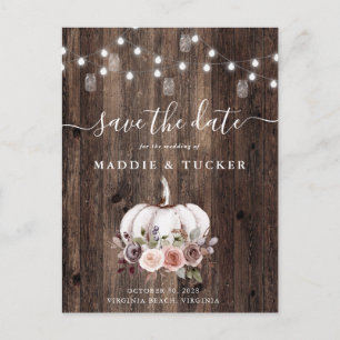 Fall Rustic Pumpkin String Lights Save the Date Announcement Postcard