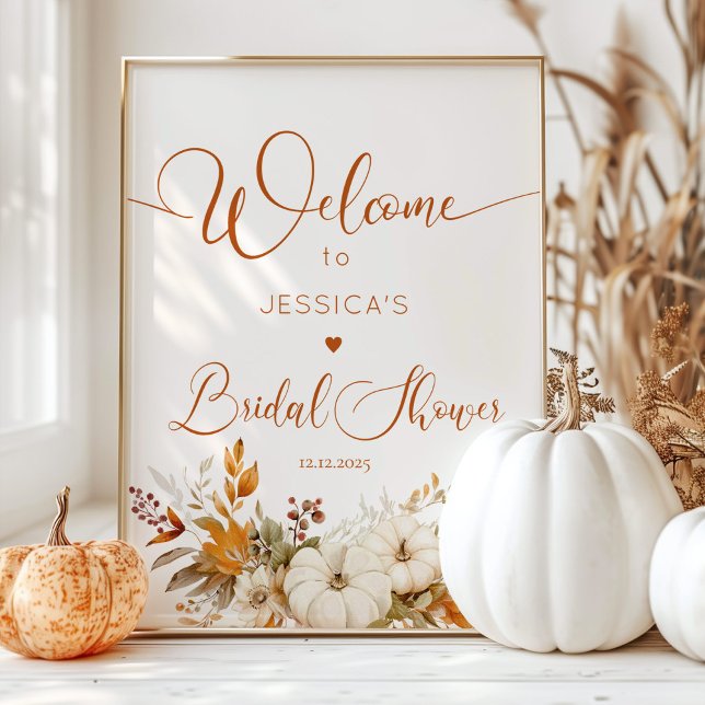 Fall rustic pumpkins bridal shower welcome poster (Creator Uploaded)