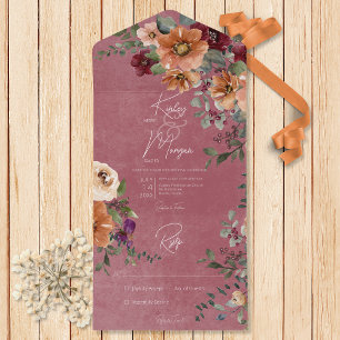 Fall Rustic Rust & Wine Floral Wine No Dinner     All In One Invitation