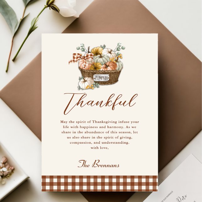 Fall Rustic Thankful Pumpkin Plaid thanksgiving Holiday Card (Creator Uploaded)