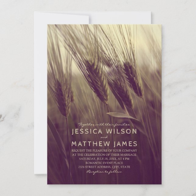 Fall Rustic Wheat Modern Country Summer Wedding Invitation (Front)