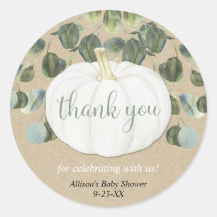 Fall rustic white pumpkins greenery eucalyptus classic round sticker