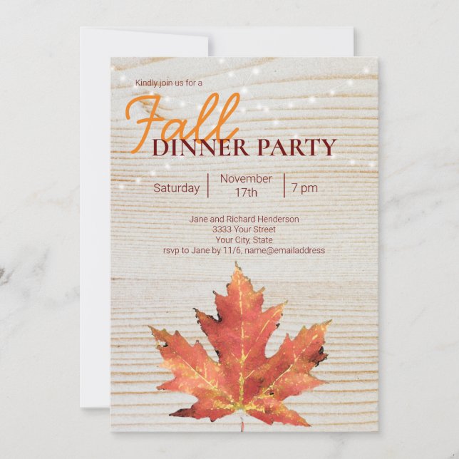 Fall Rustic Wood String Lights Dinner Party Invitation (Front)