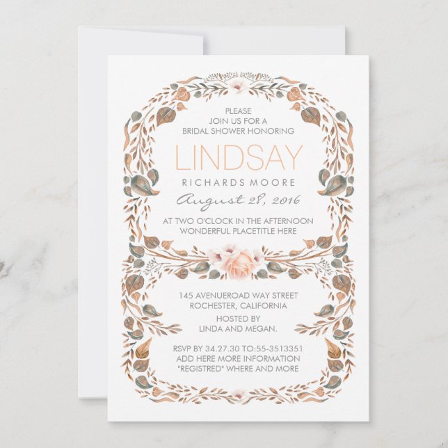 Fall Rustic Woodland Vintage Bridal Shower Invitation (Front)