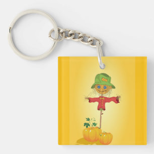 Fall Scarecrow and Pumpkins Autumn Harvest Keychain