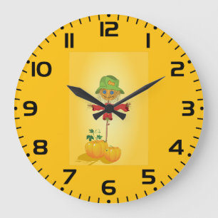 Fall Scarecrow and Pumpkins Autumn Harvest Large Clock