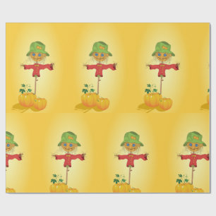 Fall Scarecrow and Pumpkins Autumn Harvest Wrapping Paper