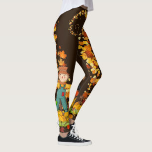 Fall Scarecrow Autumn Leaves Pretty Black or Brown Leggings