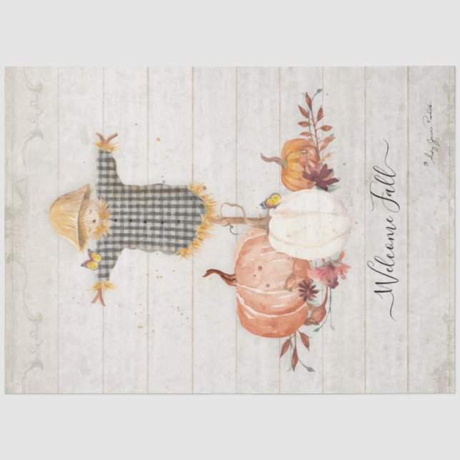 Fall Scarecrow Pumpkin Floral Autumn Decoupage Tis Tissue Paper (Front)