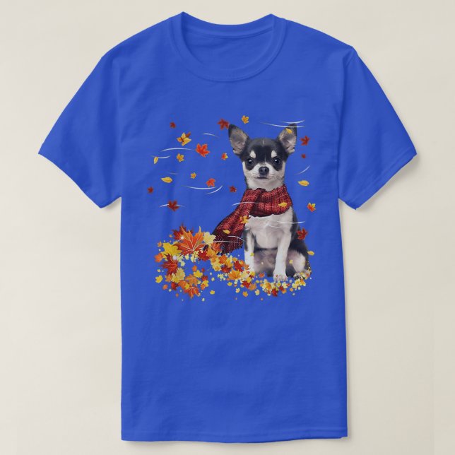 Fall Scarf  Chihuahua Dog Autumn Falling Leaves  T-Shirt (Design Front)