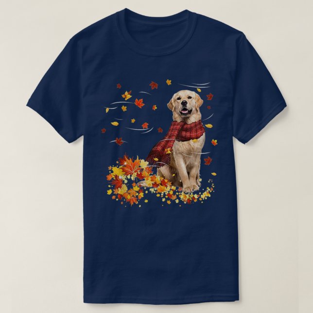 Fall ScarfGolden Retriever Dog Autumn Falling Leav T-Shirt (Design Front)