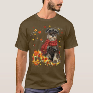 Fall ScarfMiniature Schnauzer Dog Autumn Falling L T-Shirt