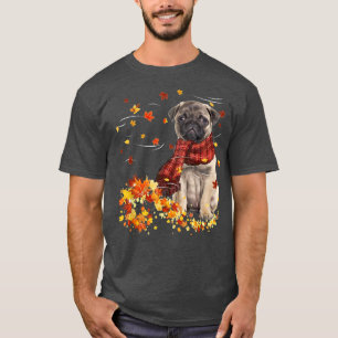 Fall ScarfPug Dog Autumn Falling Leaves T-Shirt