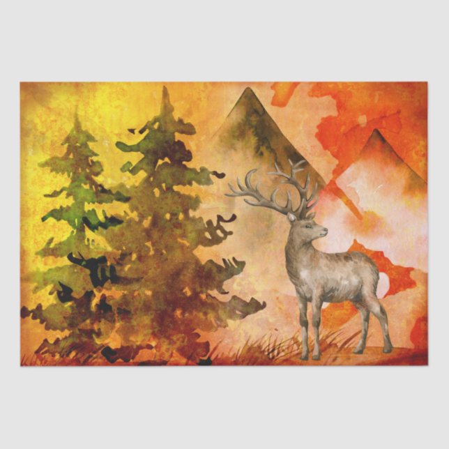 Fall Scenery with Large Antler Buck Decoupage Tissue Paper (Front)