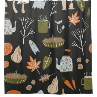 Fall seamless pattern with cozy nature elements. C