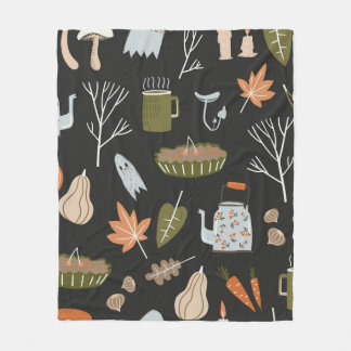 Fall seamless pattern with cozy nature elements. C Fleece Blanket