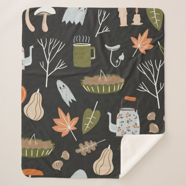 Fall seamless pattern with cozy nature elements. C Sherpa Blanket (Front)