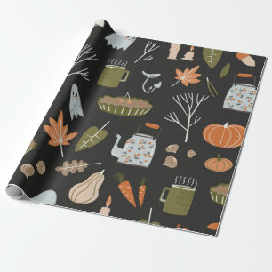 Fall seamless pattern with cozy nature elements. C Wrapping Paper
