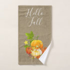 Fall Season Burlap and Pumpkins Hand Towel