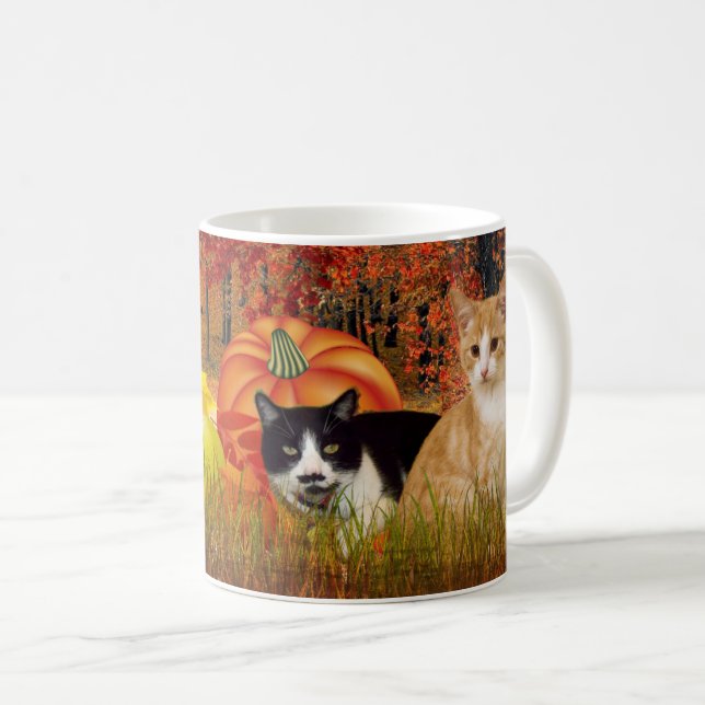Fall Season Cats in Pumpkin Patch / Autumn Style Coffee Mug (Front Right)