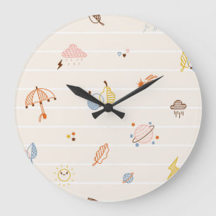Fall season: colourful striped doodles. large clock