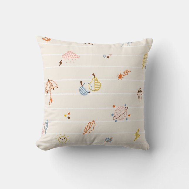 Fall season: colourful striped doodles. throw pillow (Front)