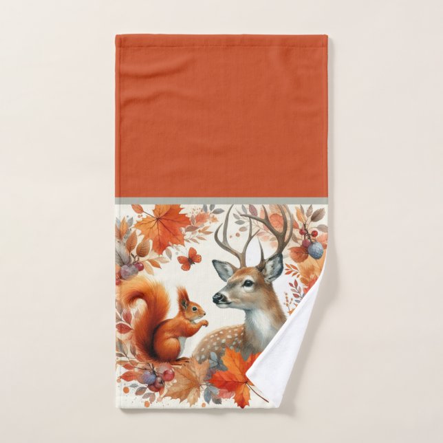 Fall Season Deer with Autumn Leaves  Hand Towel (Hand Towel)