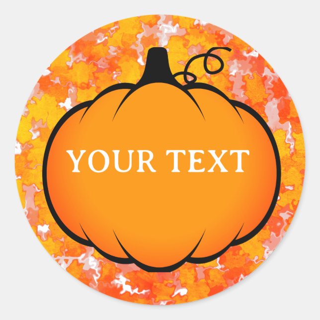 Fall Season Foliage Pumpkin Drawing Custom Text  Classic Round Sticker (Front)