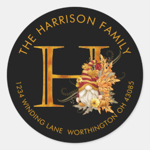 Fall Season Gnome Monogram Letter H Address Label