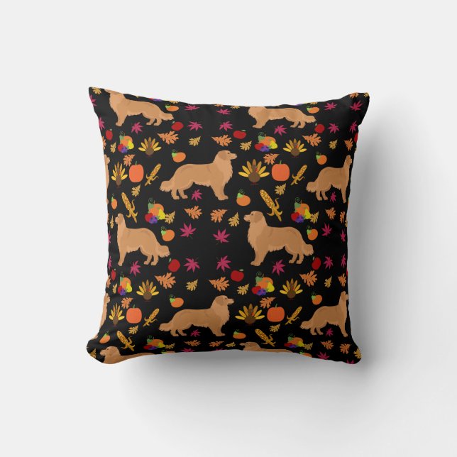 Fall Season Golden Retriever Pattern Throw Pillow (Front)