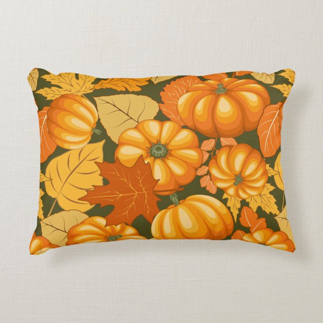 Fall Season Halloween Pumpkins Pattern Accent Pillow (Front)