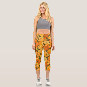 Fall Season Halloween Pumpkins Pattern Capri Leggings