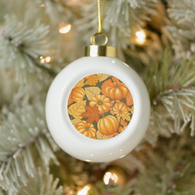 Fall Season Halloween Pumpkins Pattern Ceramic Ball Christmas Ornament (Tree)