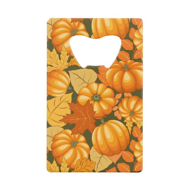 Fall Season Halloween Pumpkins Pattern Credit Card Bottle Opener (Front)