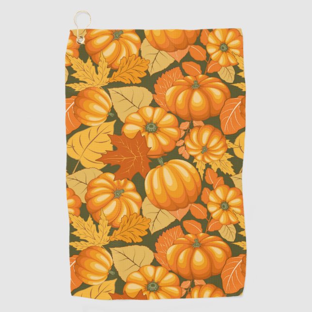 Fall Season Halloween Pumpkins Pattern Golf Towel (Front)