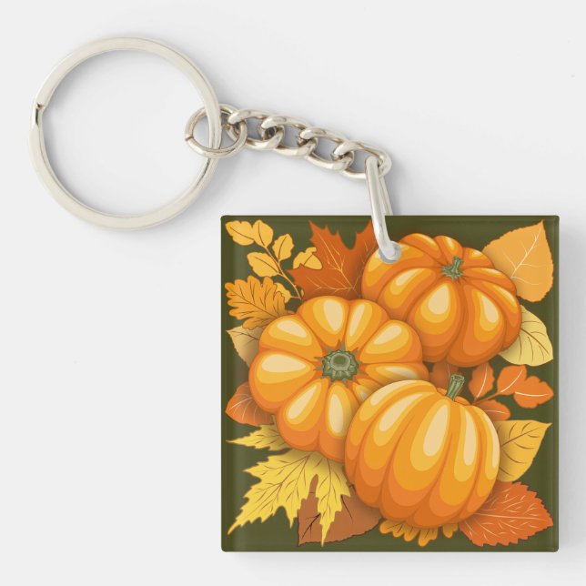 Fall Season Halloween Pumpkins Pattern Keychain (Front)