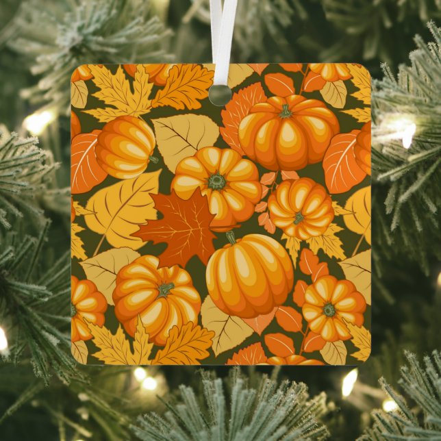 Fall Season Halloween Pumpkins Pattern Metal Ornament (Insitu)