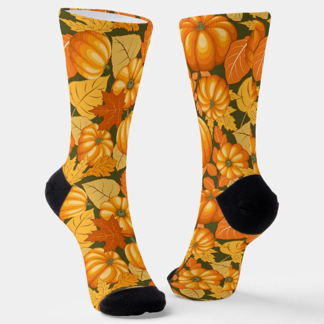 Fall Season Halloween Pumpkins Pattern Socks (Angled)