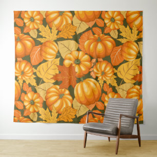Fall Season Halloween Pumpkins Pattern Tapestry