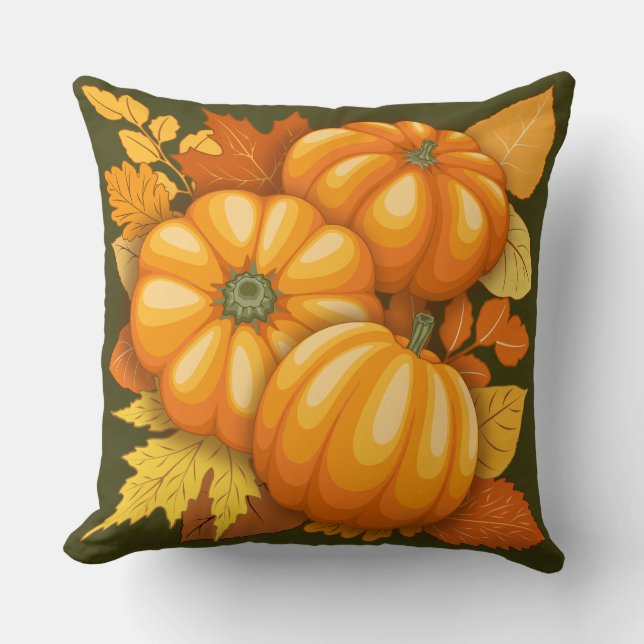 Fall Season Halloween Pumpkins Pattern Throw Pillow (Front)