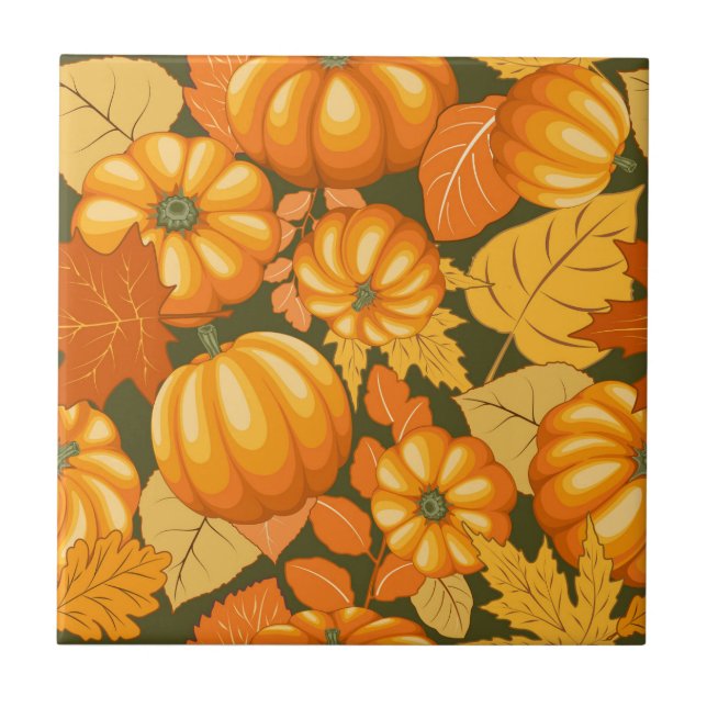 Fall Season Halloween Pumpkins Pattern Tile (Front)