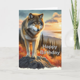 Fall Season Landscape with Wolf Mens Birthday  Card