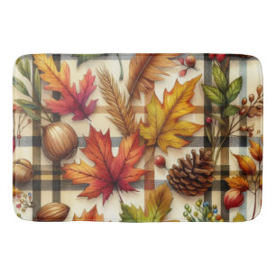 Fall Season Leaves Updated Plaid Bath Mat