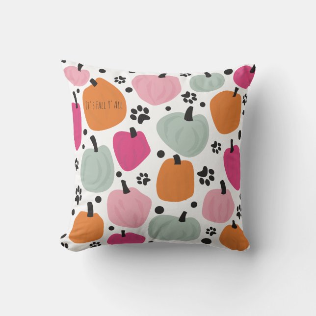 Fall Season Pumpkin Dog Cat Pastel Hand drawn Throw Pillow (Front)