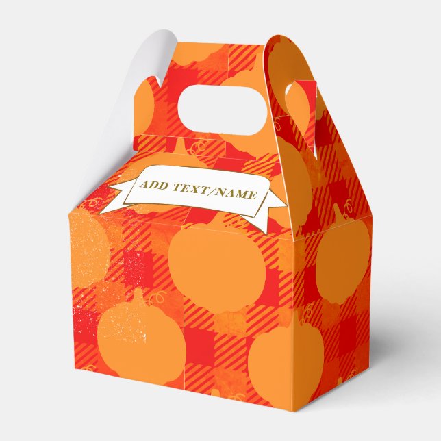Fall Season Pumpkin Drawing Custom Text Plaid Favor Box (Front Side)