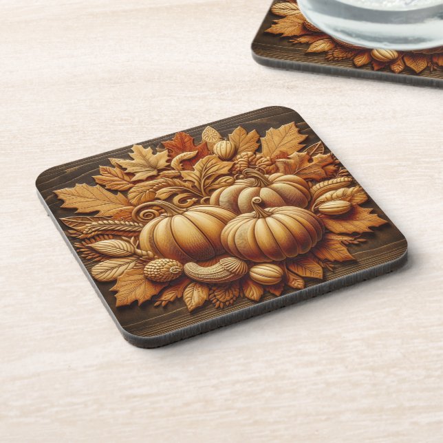 Fall Season Pumpkins and Leaves             Coaster (Left Side)