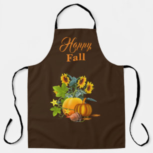 Fall Season with Pumpkin and Sunflowers Brown Apron