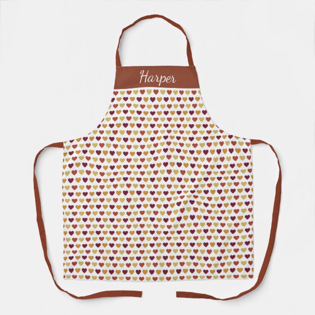 Fall Seasonal Hearts Personalized Name Apron (Front)