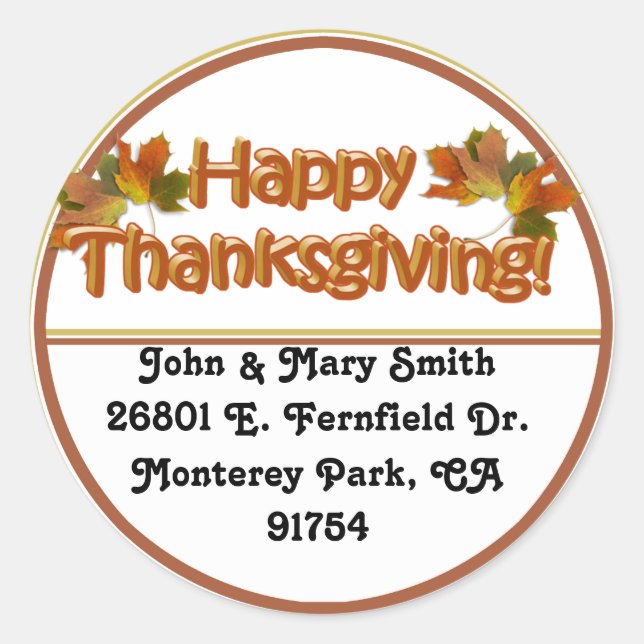 Fall Seasons Best Happy Thanksgiving Text Classic Round Sticker (Front)